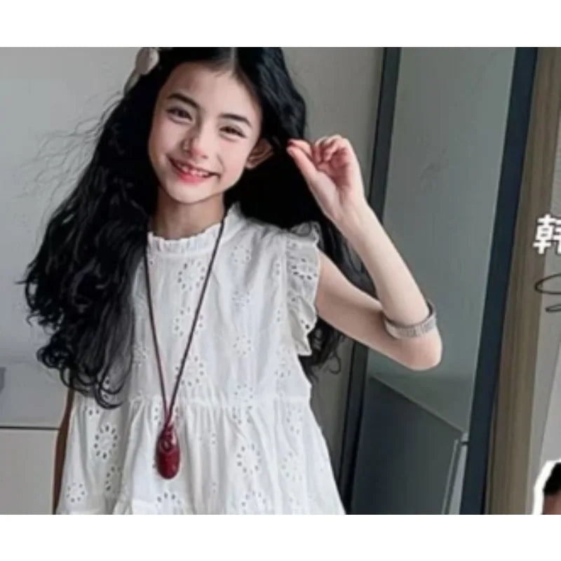 Baby Girl Spring and Summer New Style Fashion and Beautiful Solid Color Kids Comfortable Outerwear Long Dress