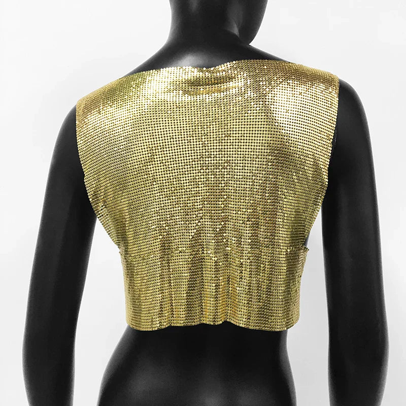 Sexy Metal Sequin Tank Top For Women y2k Summer Beach Backless Crop Top Rave Festival Club Outfits Camisole