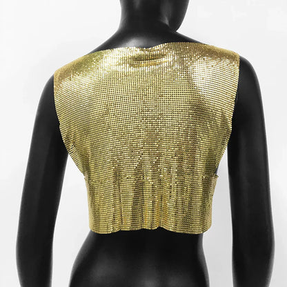 Sexy Metal Sequin Tank Top For Women y2k Summer Beach Backless Crop Top Rave Festival Club Outfits Camisole