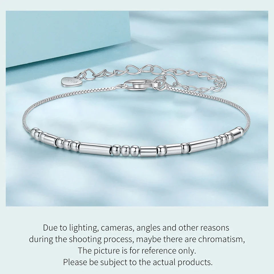 BAMOER 925 Sterling Silver ‘I Love You’ Morse Code Bracelet Vintage Beads Wrist Chain for Women Girls Lightweight Love Gift
