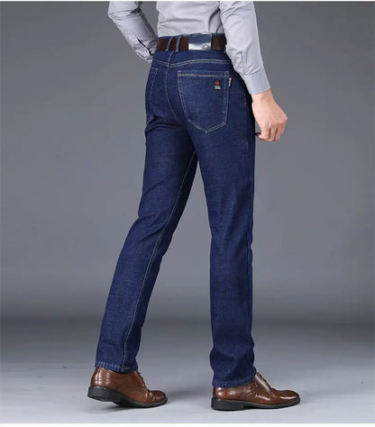 Autumn and Winter New Male Business Casual Stretch Trousers Concise Blue Denim Pants Men's Loose Straight Jeans Jeans for Man
