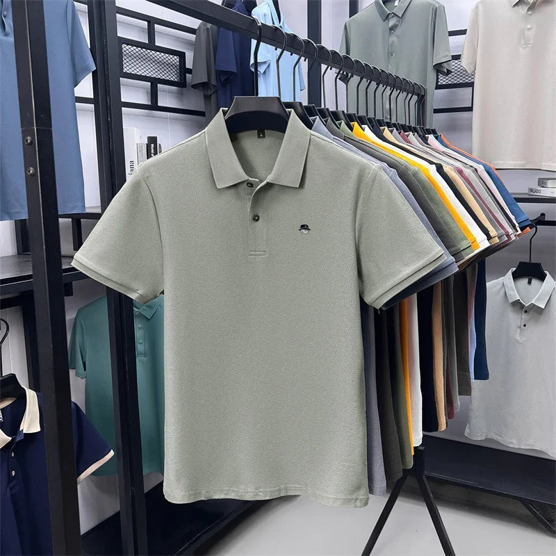 Men's Cotton100% High End Brand Lapel Polo Shirt Summer New Solid Color Print Short Sleeve T-Shirt Casual Breathe Men's Clothing