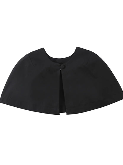 Elegant Black Turtleneck Cloak Tops Women Solid Short Sleeve Waist Cinching A-line Short Top 2026 Lady Spring Street Outwear