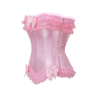 Women Sexy Satin Overbust Corset Lace Up Corsets Bustiers Top Gothic Ladies Halloween Plus Size White Red Black Pink korsett