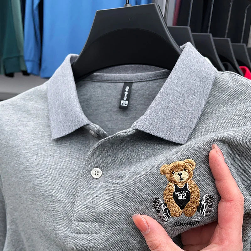100% Cotton Luxury Quality Men's Polo Shirt Autumn Bear Exquisite Embroidery Long Sleeve T-shirt Trend Fashion Golf Menswear Top