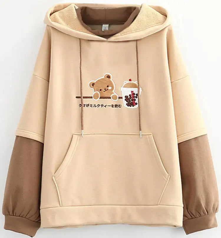 3XL Harajuku Aesthetic Bear Anime Hoodie Women Korean Kawaii Crewneck Long Sleeve Oversize Streetwear Kpop Y2K Winter Cloth Top