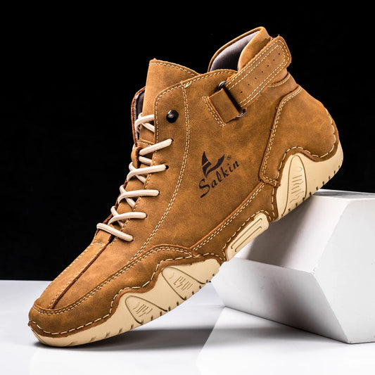 New Handmade Men Boots Design Sneakers Man Outdoor Casual Leather Men Sneakers Ankle Boots Trekking Fall Breathable Hot Sale