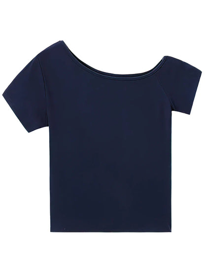 Summer Off shoulder Top Women Slim fit Body Summer  Short sleeve T shirt One shoulder Female Sexy Basic Tees Korean Chic