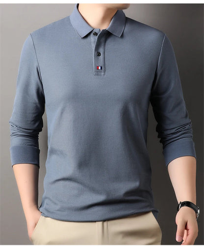 High end brand men's polo shirt long sleeved luxury fashion embroidered craft top 100% cotton 2024 Spring and Autumn new T-shirt