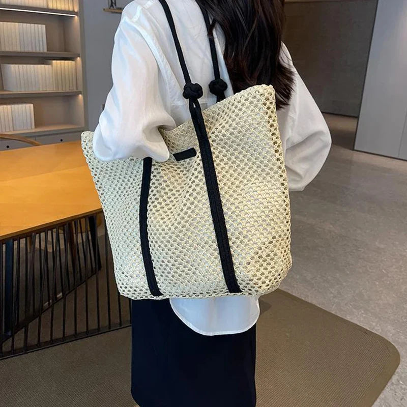 Elegant Ladies Straw Woven Handbag Women Holiday Beach Bag Casual Shopper Tote Top-Handle Bags Fashion Underarm Shoulder Bags