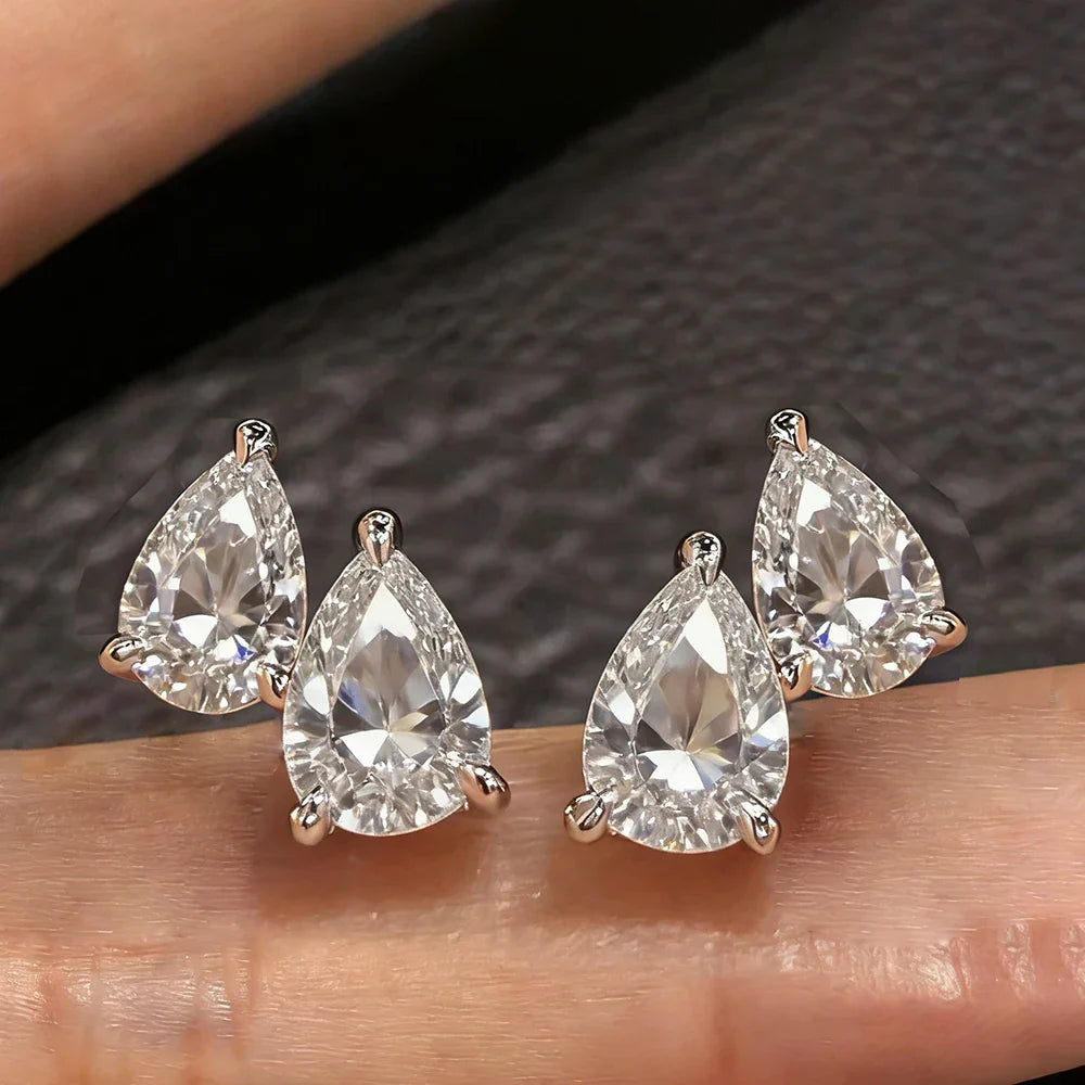 2-Stone Waterdrop Moissanite Stud Earrings for Women 925 Sterling Silver 3cttw Pear Cut Lab Diamond Ear Studs with Certificate