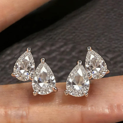 2-Stone Waterdrop Moissanite Stud Earrings for Women 925 Sterling Silver 3cttw Pear Cut Lab Diamond Ear Studs with Certificate