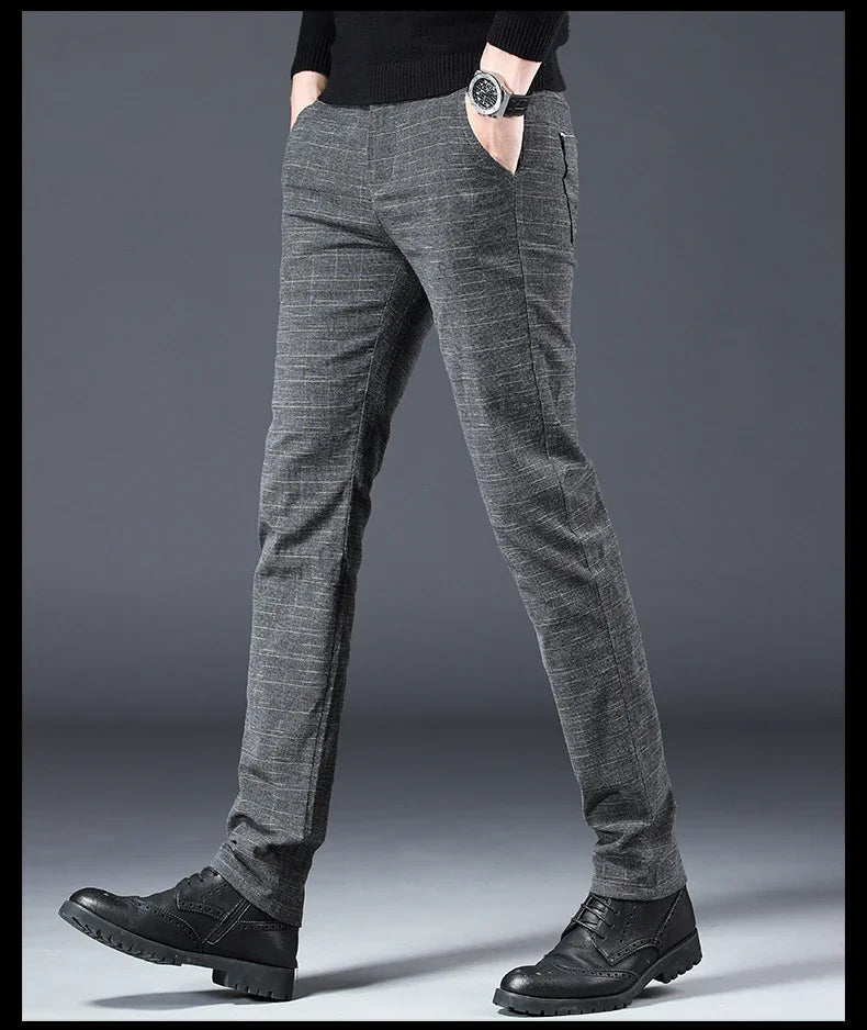 Spring Autumn New Men's Plaid Pants Black Blue Business Casual Formal Fashion Korean Classic Male Clothes Straight Trousers
