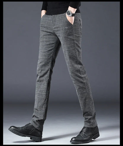 Spring Autumn New Men's Plaid Pants Black Blue Business Casual Formal Fashion Korean Classic Male Clothes Straight Trousers