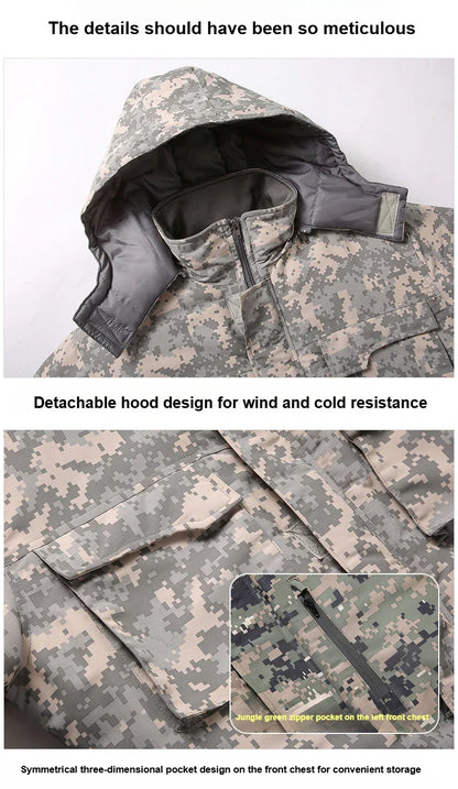 Men Winter Waterproof Thick Cotton Jumpsuit Clothing Outdoor Convenient Sports Camo Jacket Warm Cold Proof Hooded Work Clothes