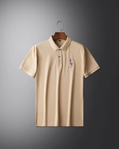 High end brand men's exquisite printed polo shirt short sleeve 2024 summer new cool and comfortable silk casual lapel T-shirt
