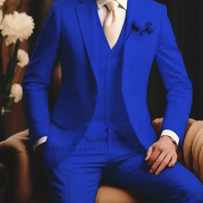Wedding Light Pink Men's Suit 3 Pieces Formal Business Notch Lapel Blazer Tuxedos Slim Fit Groomsmen Suit Set(Jacket+Vest+Pant)