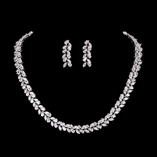 Marquise Cut Cubic Zirconia Tennis Necklace and Earring Elegant Wedding Bridal Jewelry Set