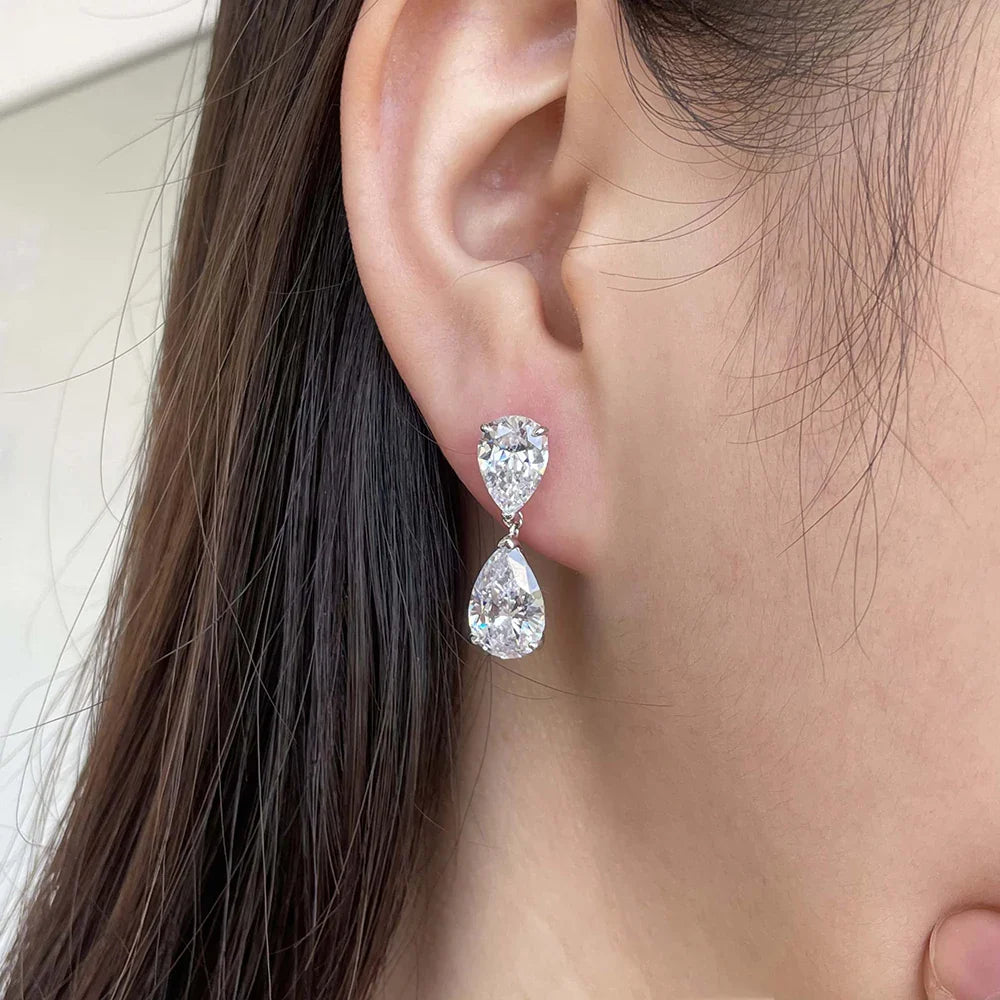 Waterdrop Moissanite Drop Earrings for Women Double Pear Cut Diamond Ear Stud 925 Sterling Silver Fine Jewelry with Certificate