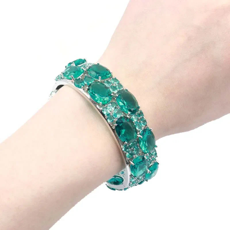 24x20mmEye Catching 51.2g Big Size Pink Kunzite Blue Aquamarine Violet Tanzanite Iolite Silver Bangle Bracelet 7.5inch