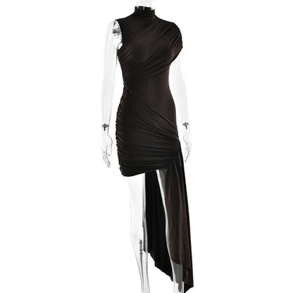 Summer Draped Ruched Sexy Mini Dress Women 2025 New Irregular High Waist Slim Fit Dress Female Elegant Club Tank Dress