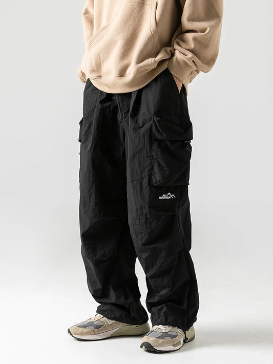 Korean Style Overalls Men's Japan Fashion Retro High Street Casual Fashion Tactical Pants Multi-pockets Parachute Casual Pants