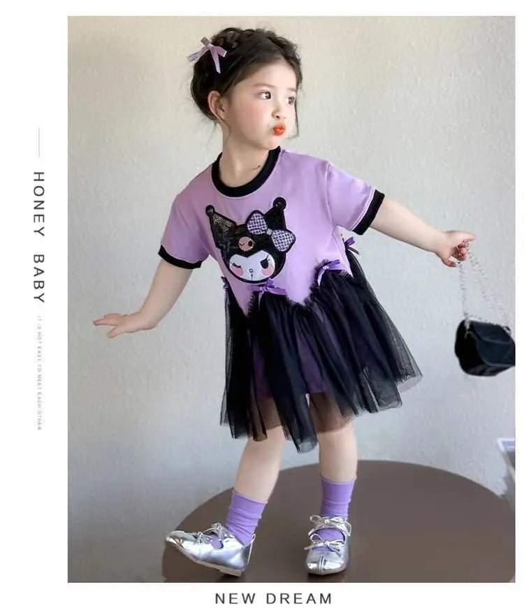 Princess Style Short Sleeve Dress for Girls Baby Mesh Skirt Summer New Arrival Children's Clothing Casual Daily Skirt