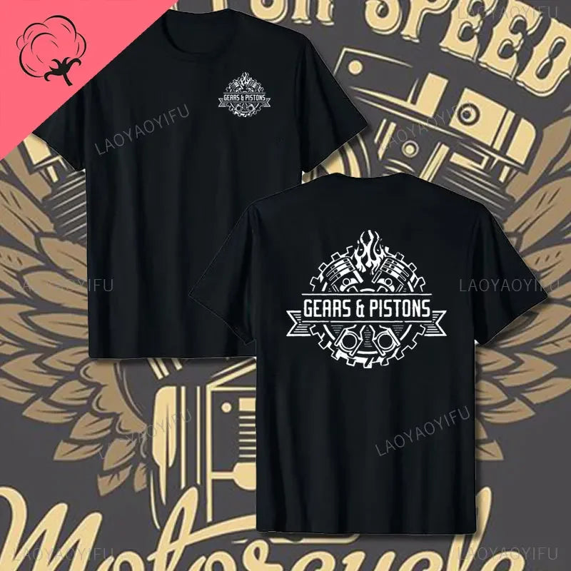 Crossed Pistons Mechanic Garage Engine Graphic T-shirt Summer Cool Men Cotton Tee Shirt All-Match Hipster Streetwear Man T-shirt