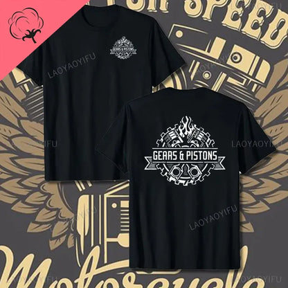 Crossed Pistons Mechanic Garage Engine Graphic T-shirt Summer Cool Men Cotton Tee Shirt All-Match Hipster Streetwear Man T-shirt