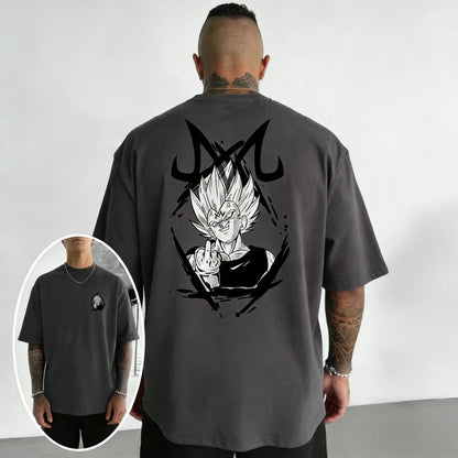 Oversized Cotton T-shirt Summer New Vegeta Print Men's Street Hip-hop Loose Casual Short Sleeved Top
