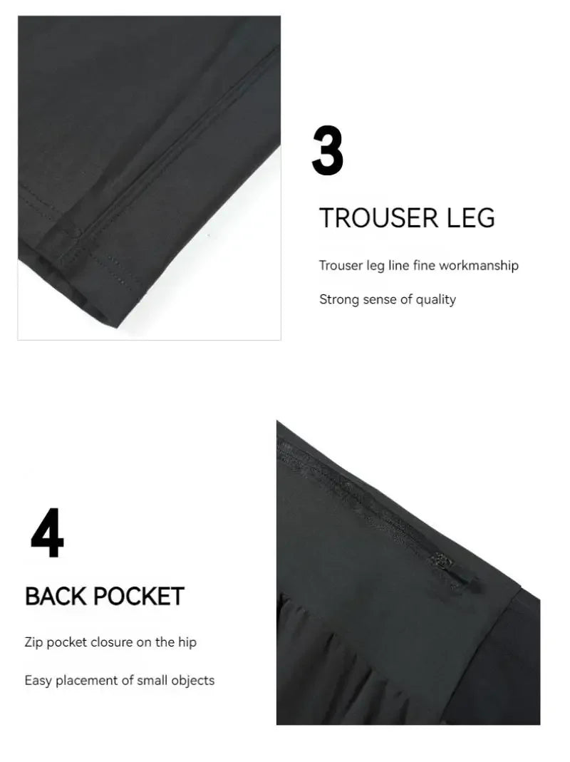 Lightweight Quick Dry Ice Silk Marathon Running Pants with Around waist Pack Breathable Workout Fitness Jogging Sport Trousers