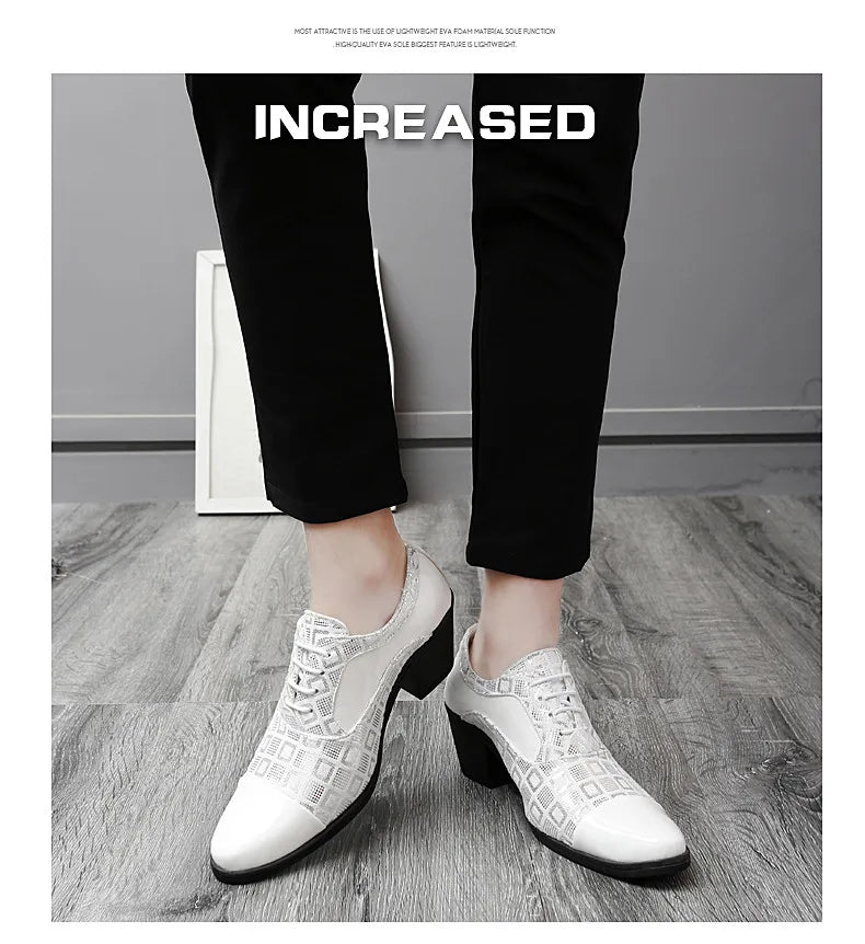Men's High-heeled Leather Shoes Fashion Red Wedding Dresses Shoes For Men Luxury Formal Shoes Man zapatos de vestir