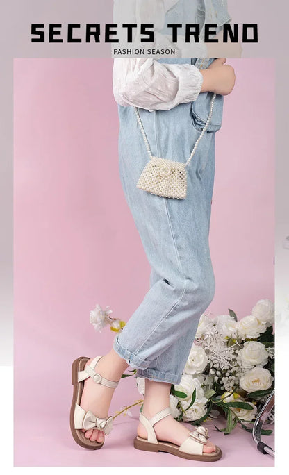 New Children's Sandals Summer Bowknot Girls Princess Causal Shoes Fashion Kids Soft Bottom Beach Flat Sandals Open-toe Versatile