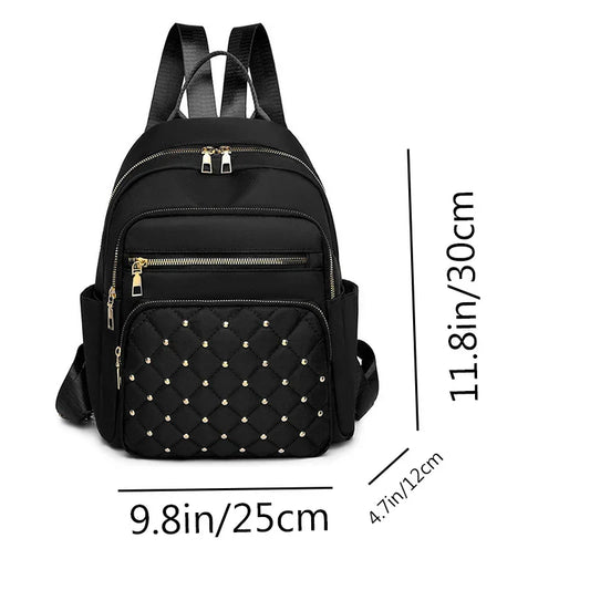 Diamond check embroidered thread riveted backpack women's fashion travel bag casual all-match women's backpack