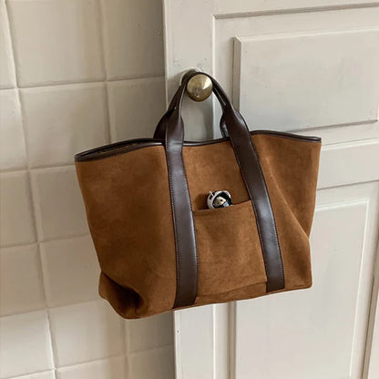 Vintage Suede Large Capacity Handbag Simple All-match Fashion Tote Bags Design Casual Top Handle Shoulder Bag For Women