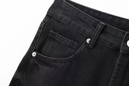 ETJ Wide-leg high-waisted jeans  women's classic everything with five pockets washed soft comfortable ultra-long jeans6045022