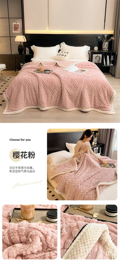 New Carved Velvet Warm Autumn Winter Blanket for Bed Soft Fluffy Sofa Blankets Warmth Cozy Coral Flannel Sofa Cover Blanket Nap
