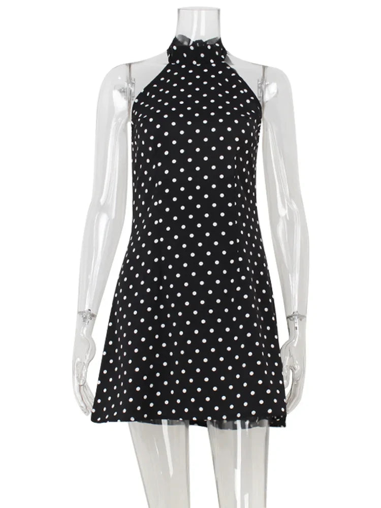 Dot Prints Halter Backless Sleeveless Elegant Party Outfits Women Dresses Summer Sheath Fashion Female Bodycon Trendy