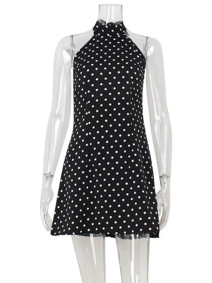 Dot Prints Halter Backless Sleeveless Elegant Party Outfits Women Dresses Summer Sheath Fashion Female Bodycon Trendy