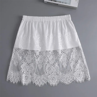 Women Lace Floral False Hem Layering Fake Top Lower Skirt Half Shirt Blouse Skirt Extenders Skirt Fake Hem