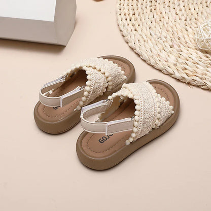Girls Summer Beach Shoes Ethnic Style Kids Casual Sandals Soft Sole Fashion Children Retro Princess Shoes 2026 Summer New 21-37