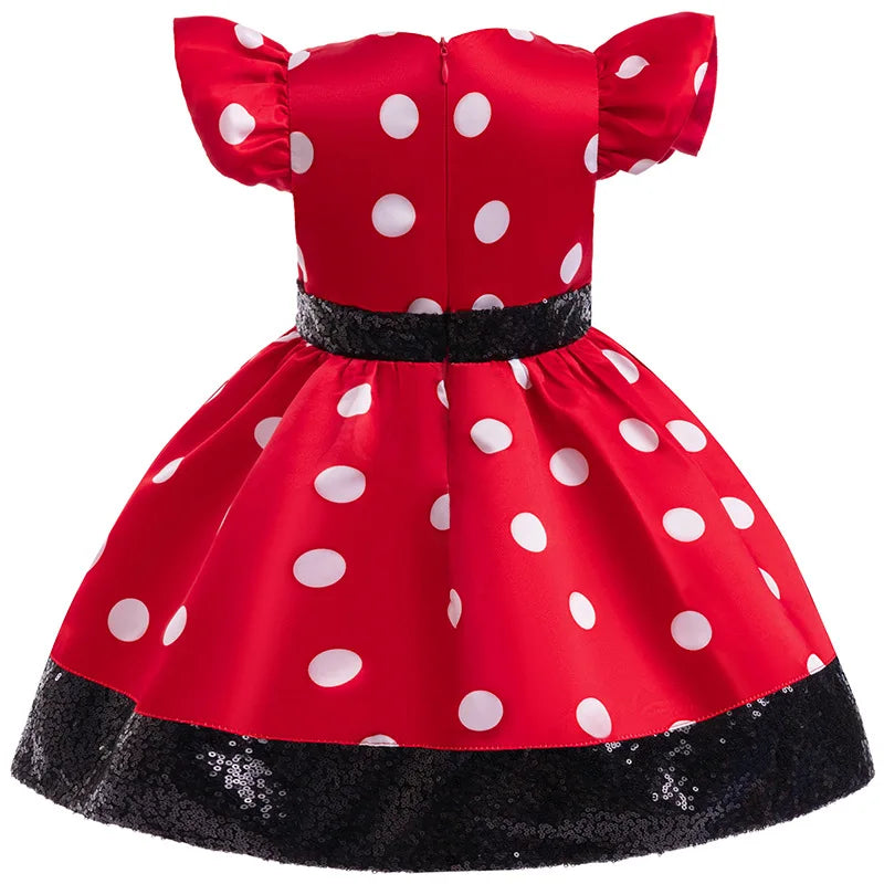 Girl's sequin polka dot princess dress 0-6-year-old children's bow fluffy dress birthday carnival Halloween role-playing costume