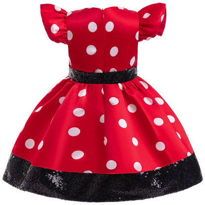 Girl's sequin polka dot princess dress 0-6-year-old children's bow fluffy dress birthday carnival Halloween role-playing costume