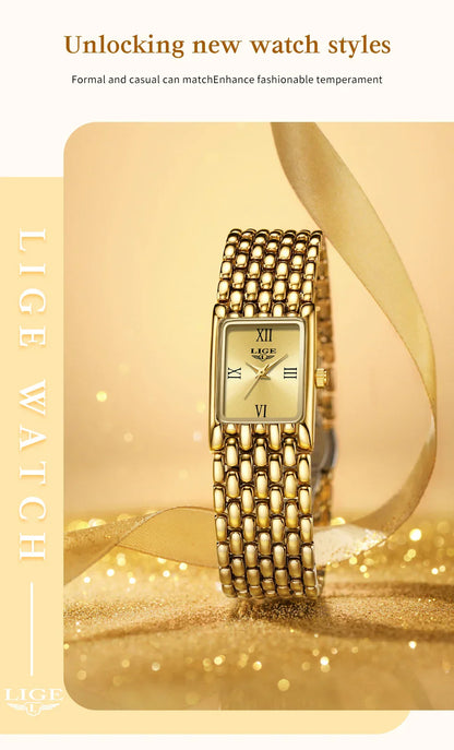 2025 New Gold Women's Watch Luxury Quartz Watch Stainless Steel Bracelet Retro Fashion 30M Waterproof Watch for Women reloj