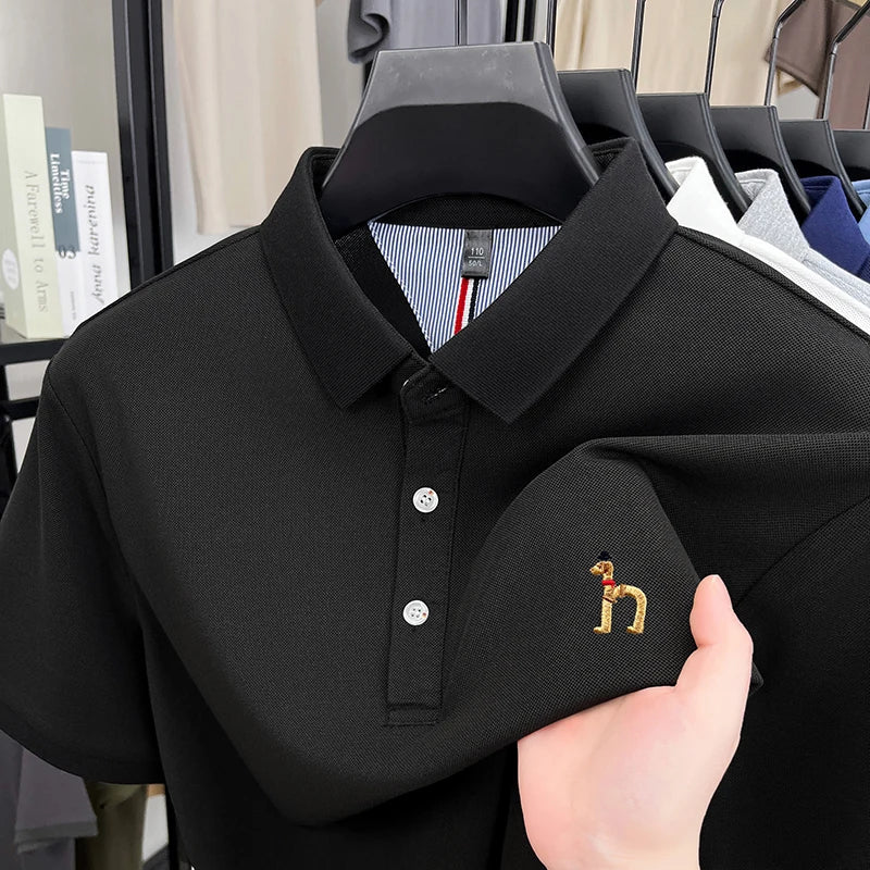 Brand Design Men's Polo Shirt Lapel Short Sleeve T-Shirt Summer New Exquisite Dog Embroider Fashion Business Handsome Men's Wear
