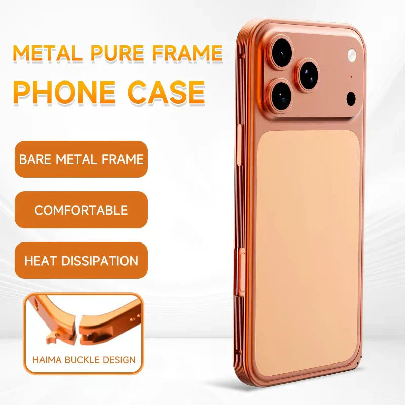 New Metal Anti Slip Border Buckle Heat Dissipation Phone Case For iPhone 17 Pro Max 15 14 13 16 Pro Max Bare Phone Feel Frame
