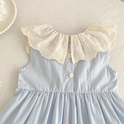 2026 Summer Girls New Korean Lace Collar 2-6Yrs Girl Dress Baby Girl Stylish Sleeveless Dress Girls Princess Korean Dress