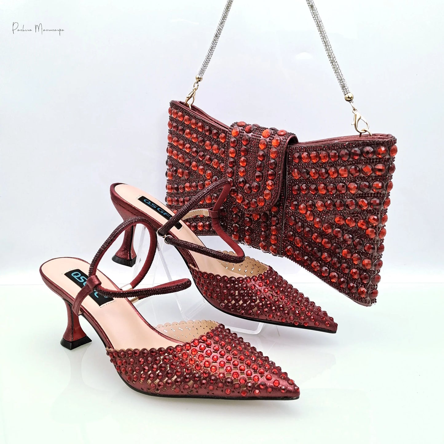 Hot Selling Italian Design African Women's Crystal High Heel Toe Sandals Party Wedding Party Silver Shoes and Bag Set