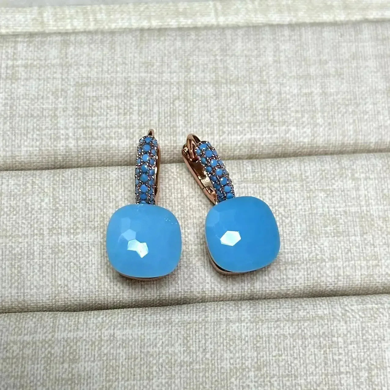 10.6mm Nudo Earrings Inlay Turquoise Zircon For Women Blue Topaz Drop Candy Square Crystal Earring Fashion Jewelry Gift