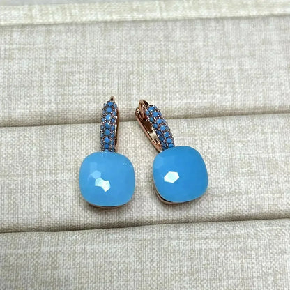 10.6mm Nudo Earrings Inlay Turquoise Zircon For Women Blue Topaz Drop Candy Square Crystal Earring Fashion Jewelry Gift